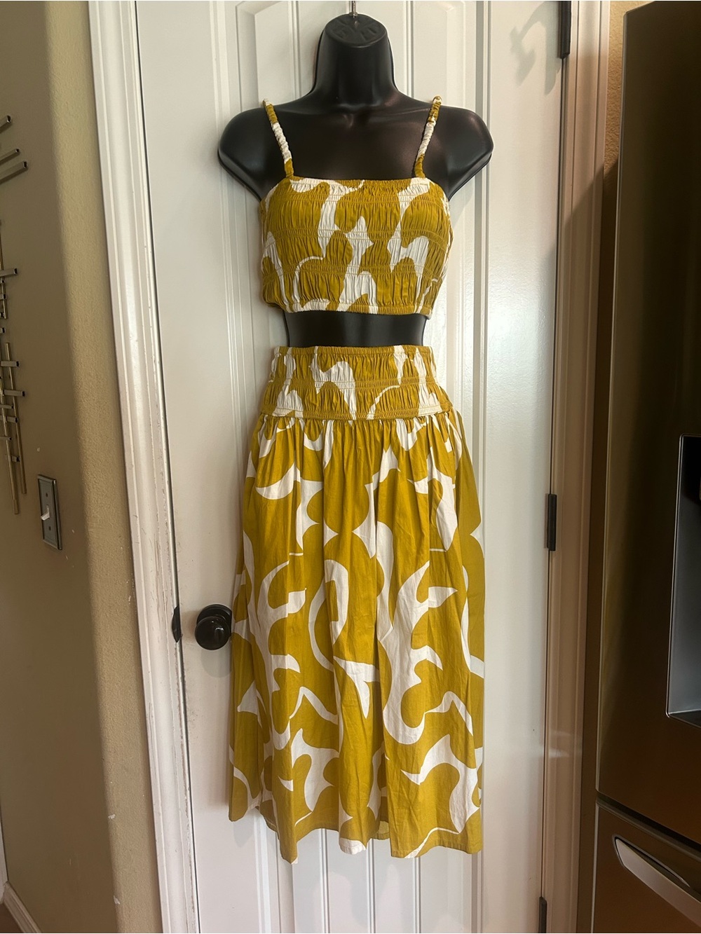 A New Day Yellow and White Midi A-Line Skirt snd Top Set